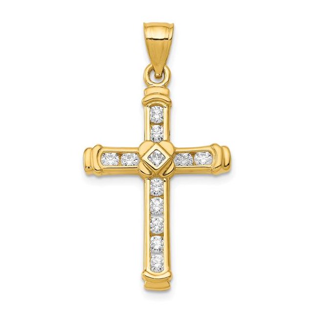 Quality Gold K6212 Pendentif Croix en Or Jaune 14K CZ