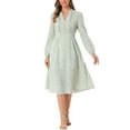 thumbnail image 1 of Vestido Floral de Mujer Inspire Chic de Manga Larga con Escote en V, Plisado, Flowy, Midi de Verano, Talla M, Verde, 1 of 5