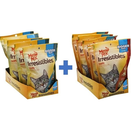 Real Meat Jerky Cat Treats Bundle and Save! Meow Mix Irresistables Cat Treats - Soft with White meat Chicken & Salmon, 2 12-Ounce Bag ()