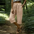 thumbnail image 6 of KIHOUT Women Summer High Waisted Wide Leg Capri Pants Solid Color Drawstring Elastic Waist Casual Cropped Trousers with Pockets Loose Fit Beach Pants, 6 of 9