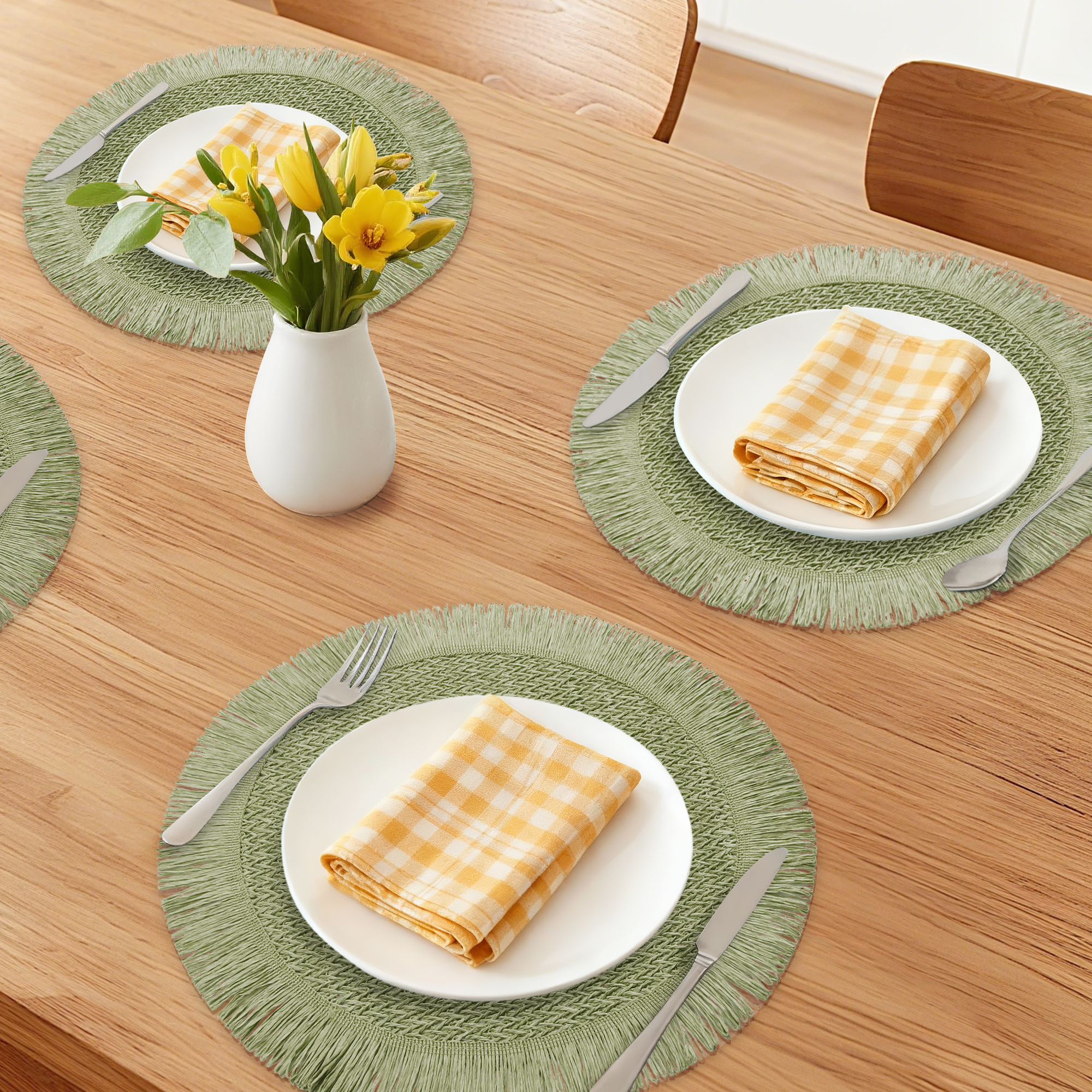 Unique Bargains Set of 6 Rustic Woven Placemats for Dining Table Decor Green