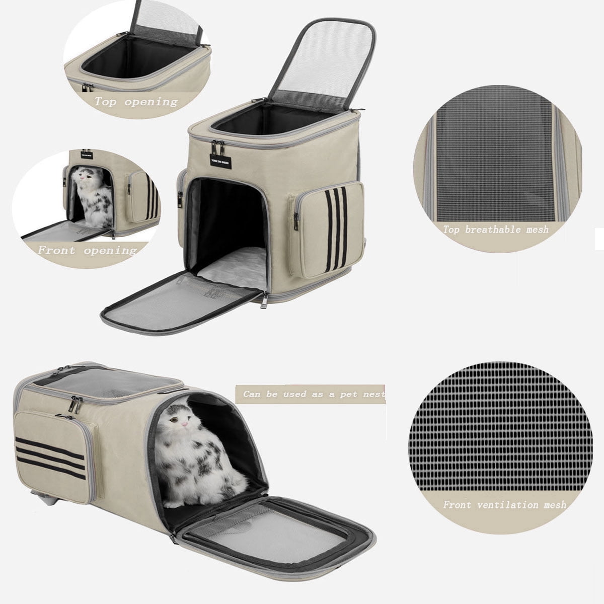 Pet Carrier Backpack Cat Carrier Backpack Dog Carrier Backpack for Small Cats Dogs Wide Use Breathable Strong and Durable Pet Backpack(Beige)