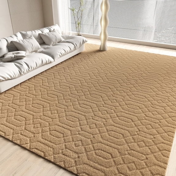 YOUPINS Area Rug for Living Room,8'x10' High-Low Textured Boho Shag Washable Area Rug with Non-Slip Backing,Modern Decor Carpet for Indoor,Bedroom,Dining Room