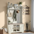 thumbnail image 4 of spanspace Hall Tree with Cushion and Open Shoe Cabinet, 4-In-1 Coat Rack with Storage Bench, Coat Hanger and Adjustable Shelves, 71" Height Hall Tree for Hallway, Living Room, Rustic White, 4 of 10