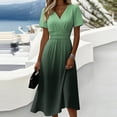 thumbnail image 2 of Laqbezok Ombre Gradient Midi Dress, Casual Short Sleeve Cross V-Neck A-Line Summer Dresses, Fashion High Waist Empire Waist Party Vacation Dress, 2 of 6