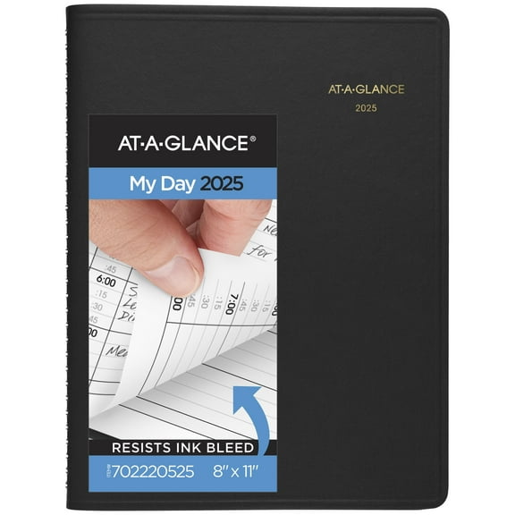AT-A-GLANCE 2025 Two Person Daily Appointment Book Black Large 8 x 11 - Group