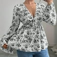 thumbnail image 4 of Women'S Floral Print Blouse Long Sleeve Babydoll Shirt Deep V Neck Peplum Top Black XXL, 4 of 7