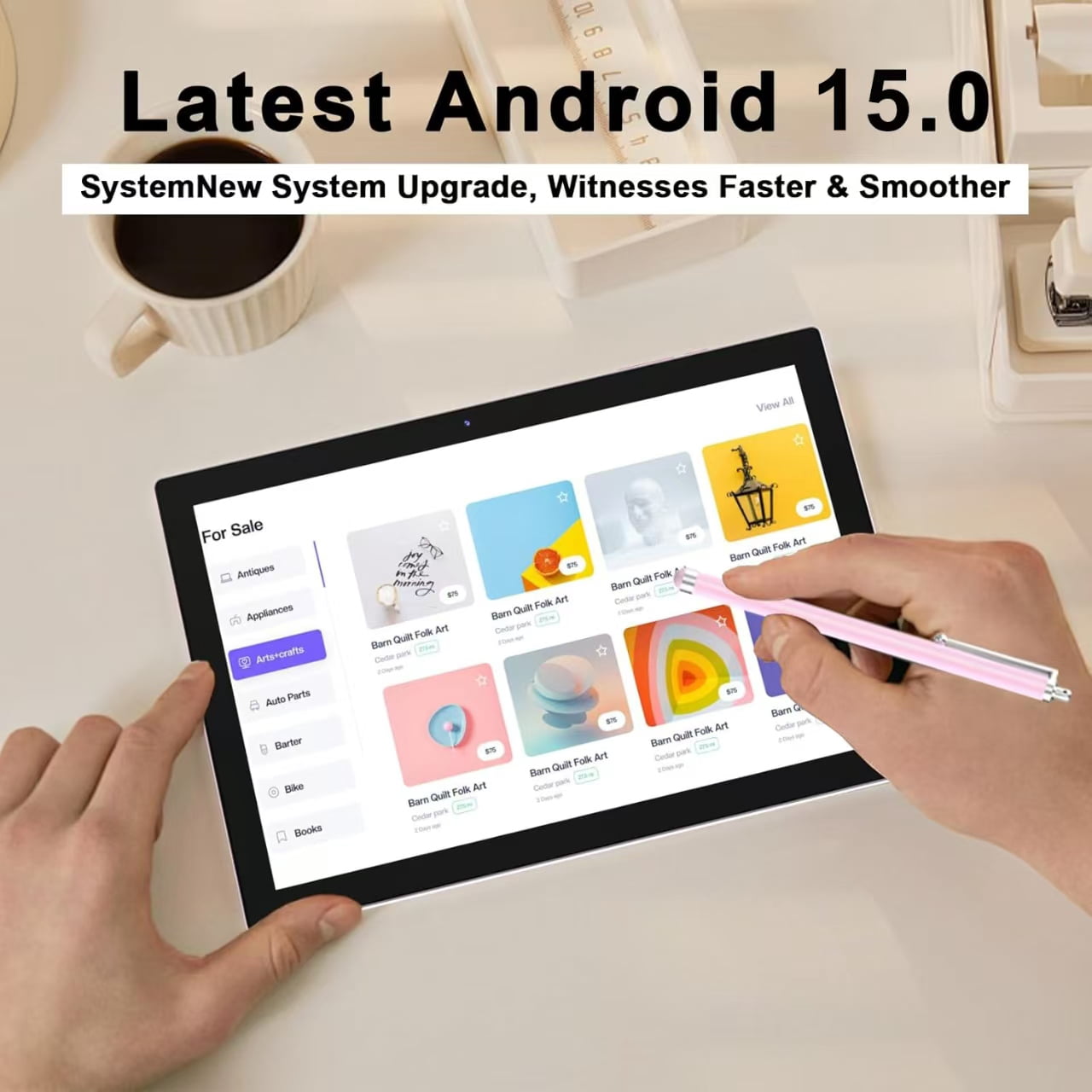 Android 15 Tablet, 10 inch 12GB RAM+64GB ROM Tablet, 2 in 1 Tablets with Keyboard Case Mouse Stylus, 1.8GHz Quad-core Processor, 1280*800 HD Touch Screen, 8MP Camera, 2.4G/5G Wi-Fi6, BT 5.0 Tablet PC