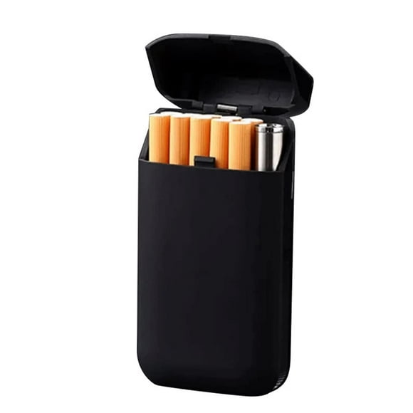 Cigarette Case, Black [with Cigarette Lighter]，ABS Cigarette Box Portable Cigarette Case Cigarette Box Cigarette Case 10 Cigarette Pockets Box for Men and Women