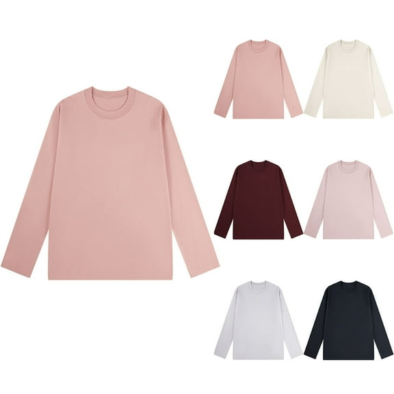 Ashirexll Winter Tops for Long Sleeve Shirts for Casual Round Neck Loose Fitting Blouse Fall Winter Comfortable