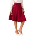 thumbnail image 4 of INSPIRE CHIC Women's Solid Vintage High Elastic Waist Button Decor Flared Midi Skirt L Deep Red, 4 of 5