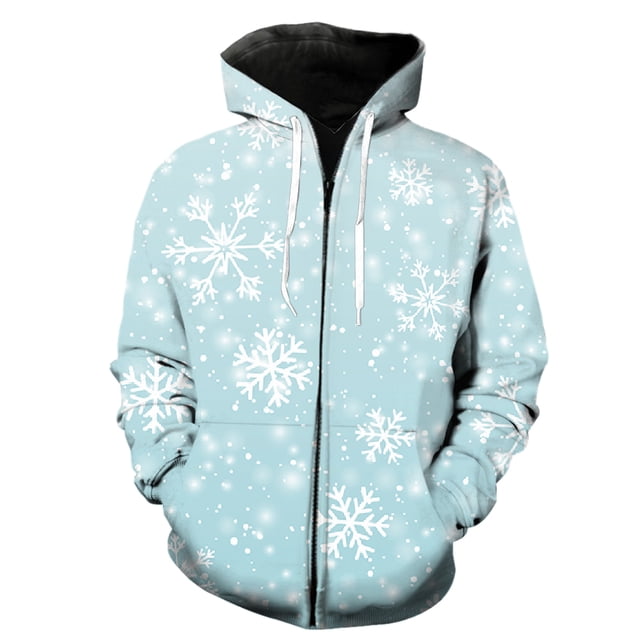 Sudadera con capucha y cremallera para hombre, diseño de copos de nieve de invierno, estilo hip hop, Harajuku, con estampado 3D, genial, con capucha, para primavera