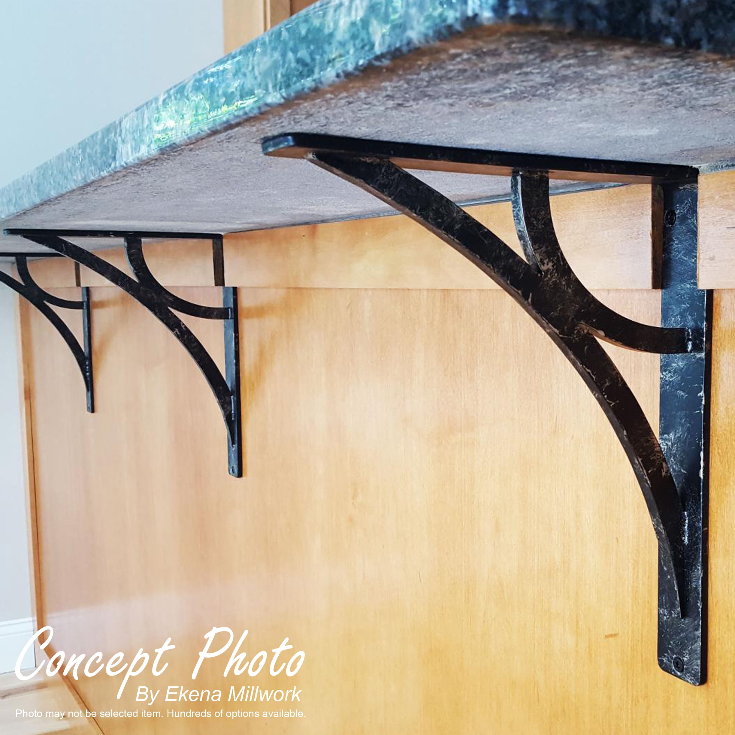 Ekena Millwork 1 1/2"W x 12"D x 15"H Bradford Wrought Iron Bracket, (Single center brace), Antiqued Brass