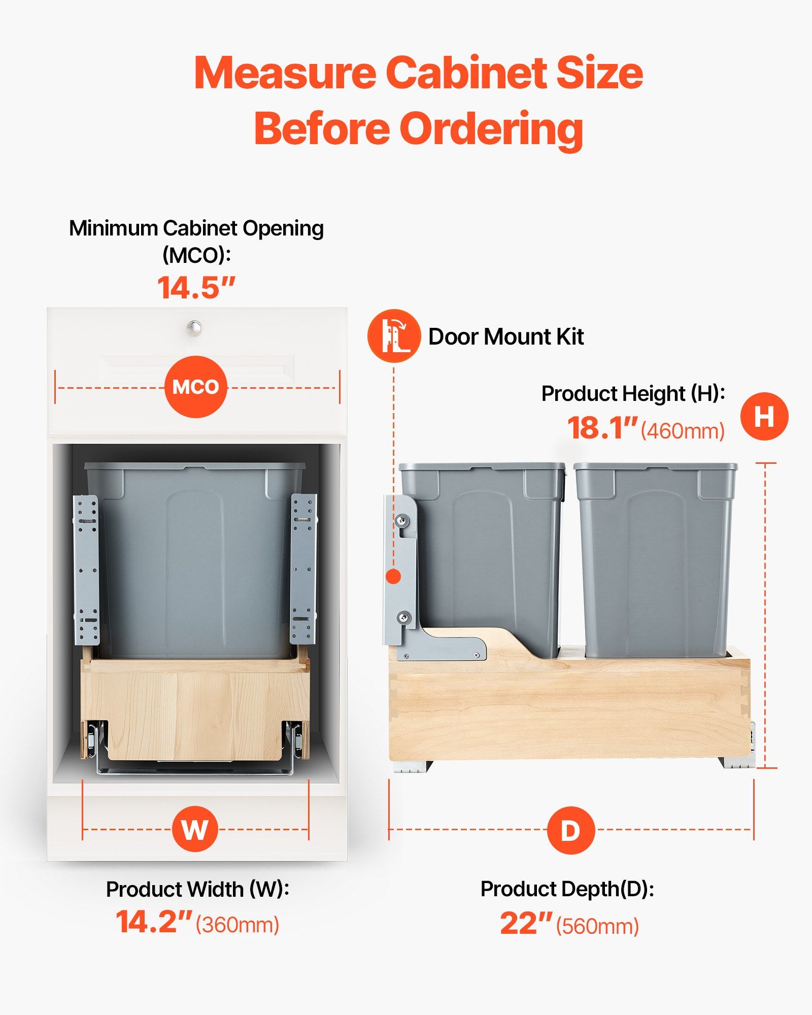 Double 35QT×2 Pull-Out Waste Container, Under Cabinet Dual Kitchen Trash Bin with Soft-Close Slides, 70QT Total Capacity Hidden Garbage Can with Door-Mount Kit, Heavy-Duty Frame, Easy Installation