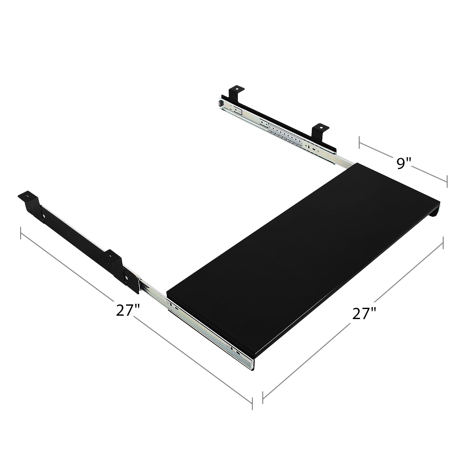 Keyboard Tray Kit - Under-Mount, Steel Construction, Slide Out Keyboard Mouse Holder - Powder Coated 9"D x 27"W - Black