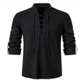 thumbnail image 2 of Nueva camiseta con cuello en V para hombre, camiseta de manga larga fina Vintage a la moda, camisetas informales transpirables con cordones frontales vikingos para hombre, 2 of 3