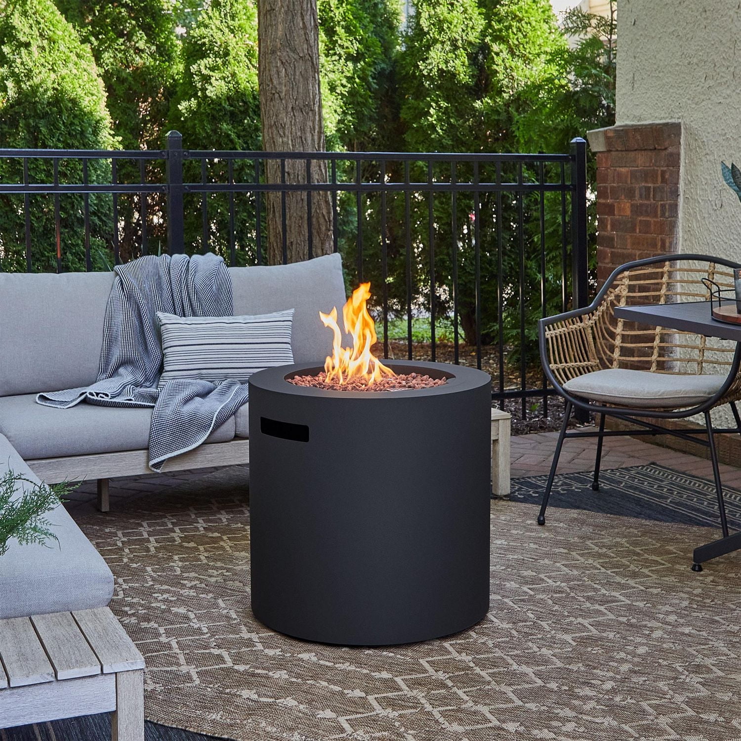 Aegean 24" Round Steel Propane Fire Pit Table with Hidden Tank