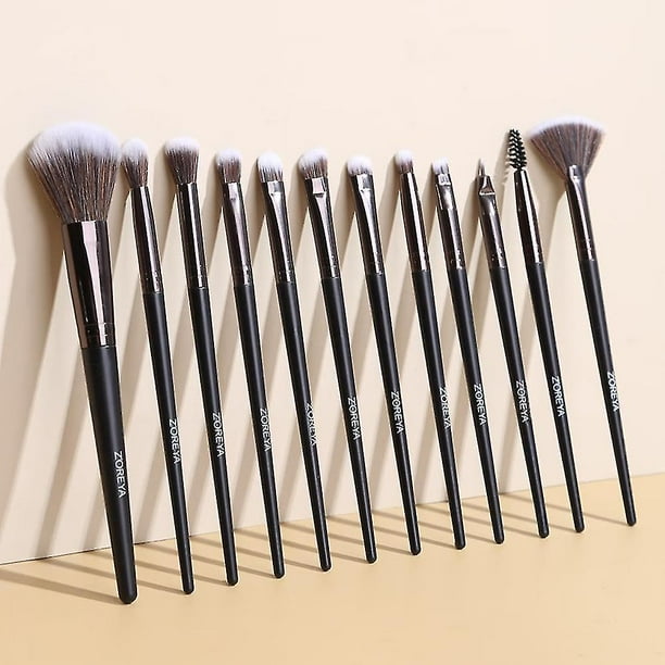 Juego de 12 brochas de maquillaje cosméticas negras/kit de brochas cosméticas, brochas de maquillaje, brochas de maquillaje, base cosmética con bolsa, herramientas de belleza