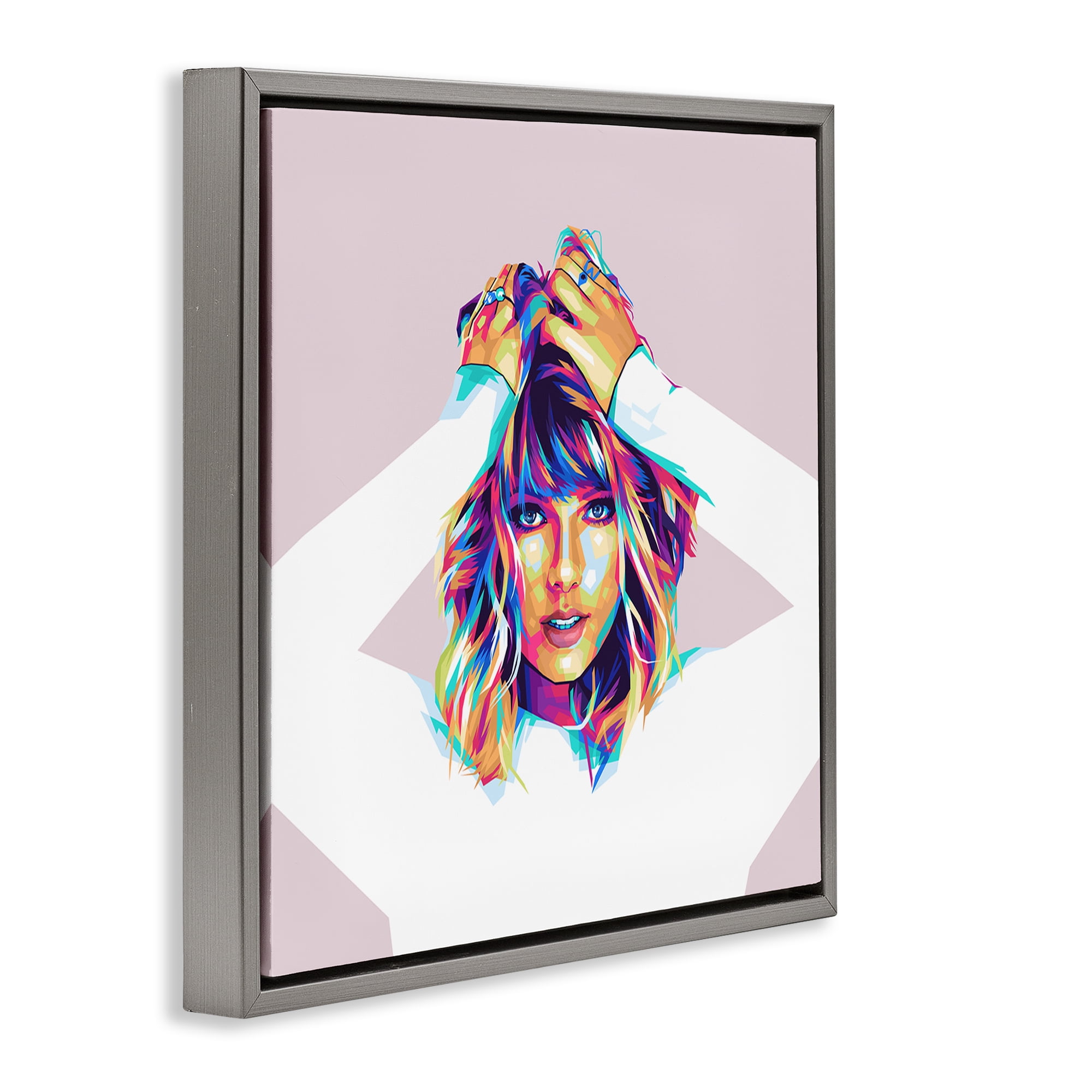 Stupell Industries Rainbow Haired Taylor People Painting Gray Floater Framed Canvas Art Print Wall Art, 18 x 18