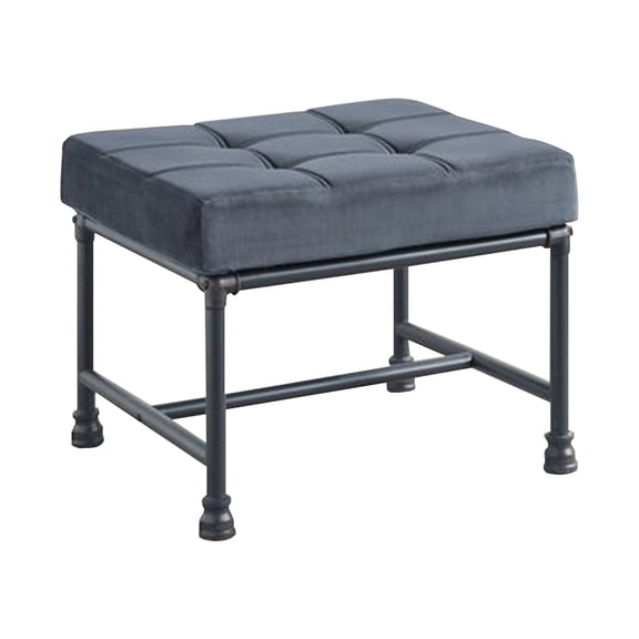 Ottoman with Tufted Velvet Seat and Metal Frame Gray - Saltoro Sherpi