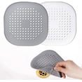 thumbnail image 1 of Recogedor de pelo, cubierta de drenaje cuadrada para ducha, tapón de pelo de silicona con ventosa, traje fácil de instalar para baño, bañera, cocina, paquete de 2 (gris blanco) Xemadio WMZL-1111, 1 of 9