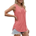 thumbnail image 5 of MOSHU V Neck Tank Tops for Women Flowy Pleated Sleeveless Shirts Loose Fit Plus Size Women Tops Dressy Curved Hem Summer Tops, 5 of 12