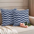 thumbnail image 2 of Navy Blue Moire Outdoor Waterproof Pillow Covers, Water Ripple Stripe Farmhouse Decorative Square Throw Pillowcase Sofa Cushion Sham for Patio/Couch/Chair, 20"x20" 2 Pack, 2 of 8