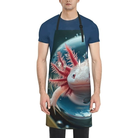 

Vsdgher Bubbles Axolotl Fantasy Waterproof Apron with 2 Pockets Kitchen Chef Aprons Bibs for Grooming Cooking Baking Painting Gardening