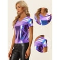 thumbnail image 2 of Camiseta de Color Metálico para Mujer con Cuello en V Party Clubwear Shiny Top Azul M, 2 of 5