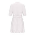 thumbnail image 4 of Women's Mini Dress 2025 Trendy Deep V Neck Puff Sleeve Button Down Dresses Casual High Waist Party Dress with Belt, 4 of 5