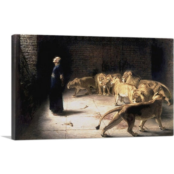 ARTCANVAS Daniel In The Lions Den Mezzotint Canvas Art Print by Briton Riviere - Size: 26" x 18" (0.75" Deep)