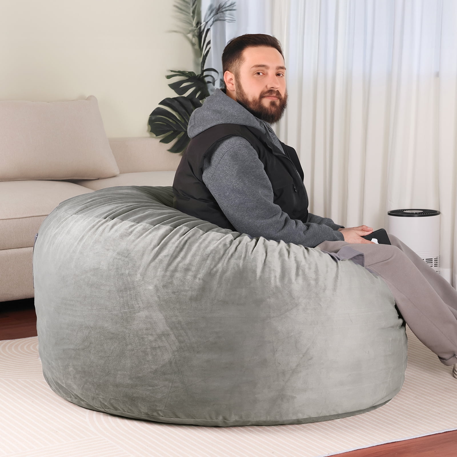 JIOABL 4FT Sofa Bean Bag Chair, Oversized Beanbag for Adults with Soft Removable Cover, Gray