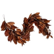 9FT Autumn Magnolia Leaf Garland – Brown Artificial Fall Garlands for Fireplace Mantel, Table, Porch & Indoor Decor