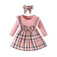 thumbnail image 1 of Gupgi Robe de Noël à Carreaux pour Bébé Fille Manches Longues Patchwork Robes Côtelées avec Bandeau, 1 of 8