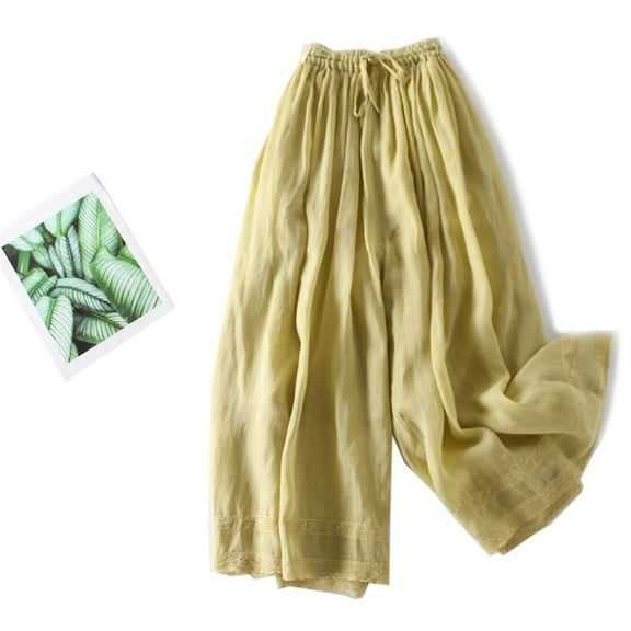 up to 60% off Gifts Usmixi Womens Loose Wide Leg Long Pants Vintage Embroidery Cotton Linen Straight Trousers Casual Elastic Waist Drawstring Pocket Pants Green XXL