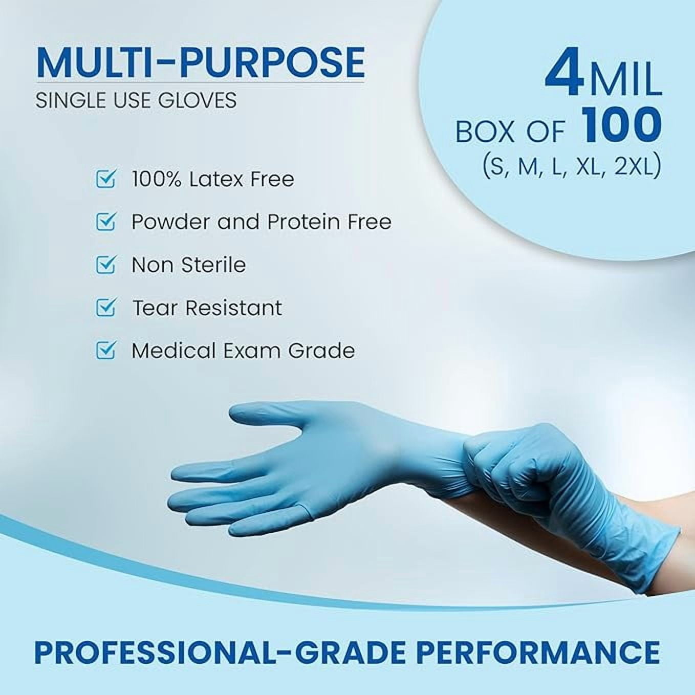 Nitrile Gloves - 4 mil - Box of 100 (S, M, L, XL, 2XL) | 100% Nitrile Gloves | Durable & Easy-to-Wear | Blue