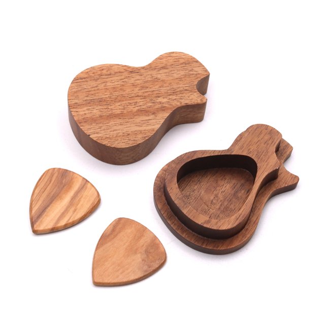 Juego de púas de guitarra de madera delicada Caja de caja de soporte de almacenamiento Plectrum con Abanopi Porta púas