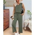 thumbnail image 5 of Two Piece Sets for Women Summer Outfits Lounge Sets Mock Neck Tops Wide Leg Crop Pants Green XXL, 5 of 8