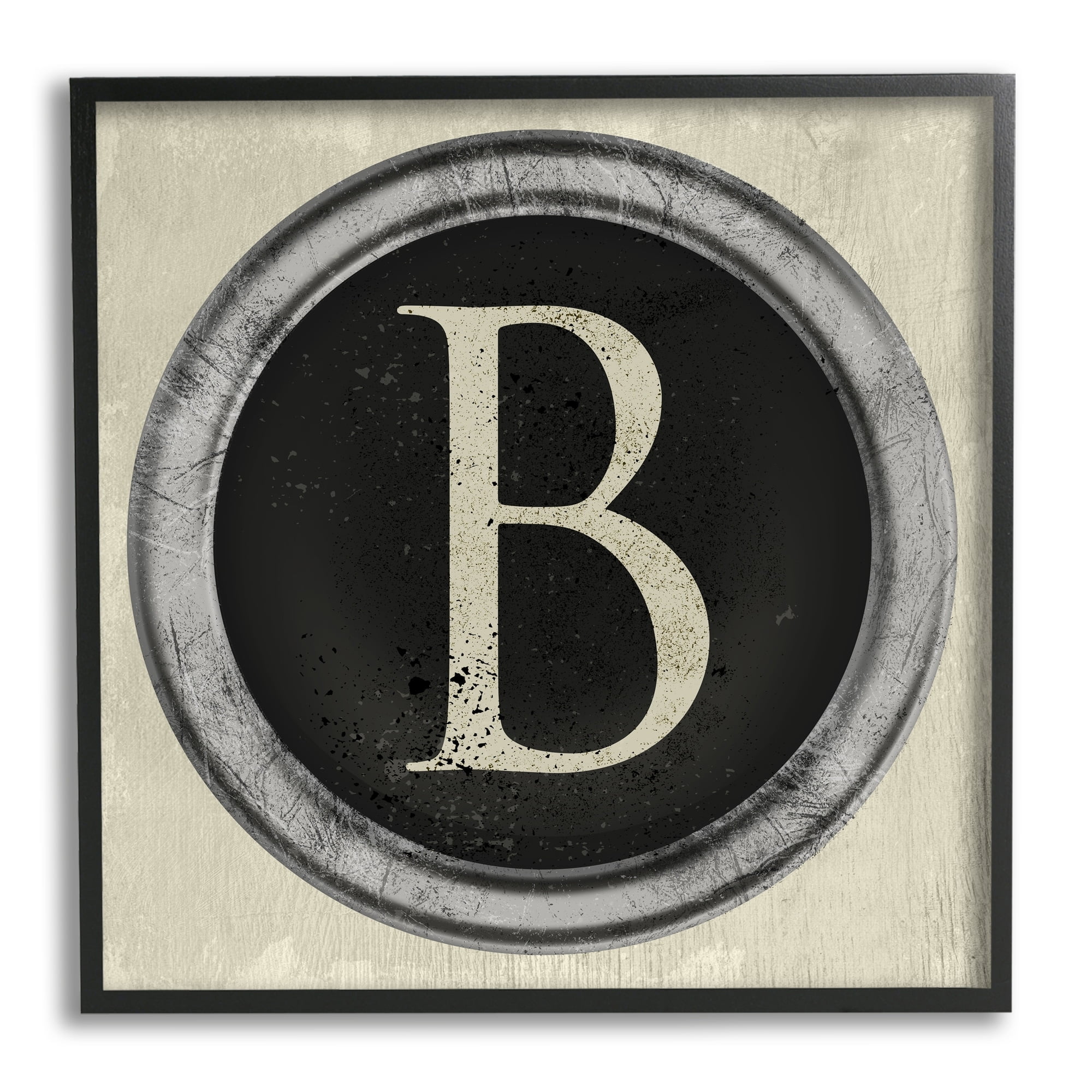 Stupell Industries Letter B Initial Vintage Typewriter Key Shape Typography Painting White Framed Art Print Wall Art, 24 x 24