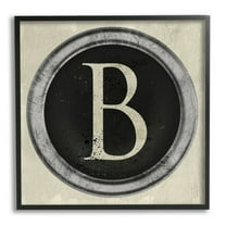 Stupell Industries Letter B Initial Vintage Typewriter Key Shape Typography Painting Black Framed Art Print Wall Art, 12 x 12