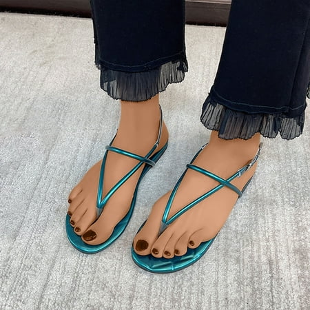 

AXXD Green Sandals for Women 7.5 New Summer Flat Bottom Pintoed Roman Shoes Beach Sandals