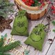 thumbnail image 3 of 5pcs Green Cartoon Character Christmas gift bags Santa Claus sack Merry Xmas eve party New Year Holiday kid boy girl present, 3 of 4