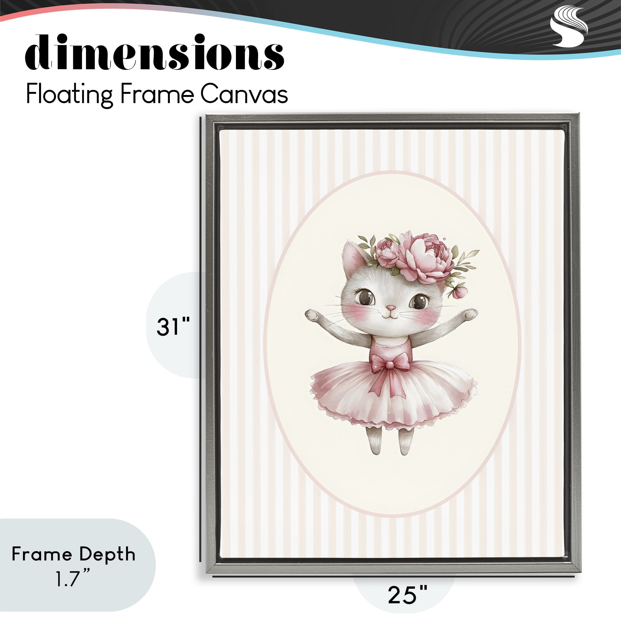 Stupell Industries Nursery Ballerina Cat Striped Gray Framed Floater Canvas Wall Art, design by LSR Design Studio