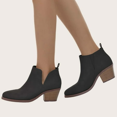

Women Shoes Mid Heel Casual Suede Solid Color Pointed Female Ankle Boots