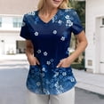 thumbnail image 2 of mgoYE Women Scrub Tops Cotton Scrub Tops for Women Short Sleeve V-neck Stretch Holiday Scrub Shirt Floral Print Workwear with 2 Pockets(Dark Blue,L), 2 of 5