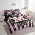 thumbnail image 3 of Homewish Fashion Initial M Letter Bedding Comforter Set 7pcs, Princess Bowknot Ribbon Queen Bedding Sets, Pink Glitter Diamond Reversible Queen Sheet Sets, Breathable Home Decor, 3 of 7