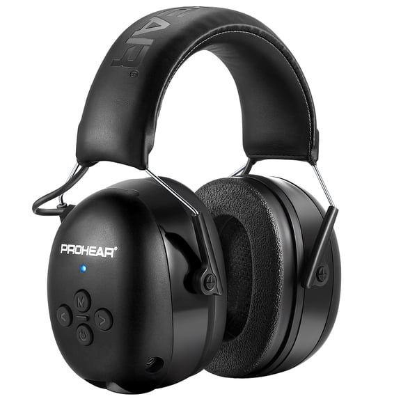 PROHEAR 037 Bluetooth 6.0 Hearing Protection Headphones with Rechargeable 1500mAh Battery, 30dB SNR Safety Noise Reduction Ear Muffs 120H Playtime for Mowing, Workshops, Snowblowing - Black