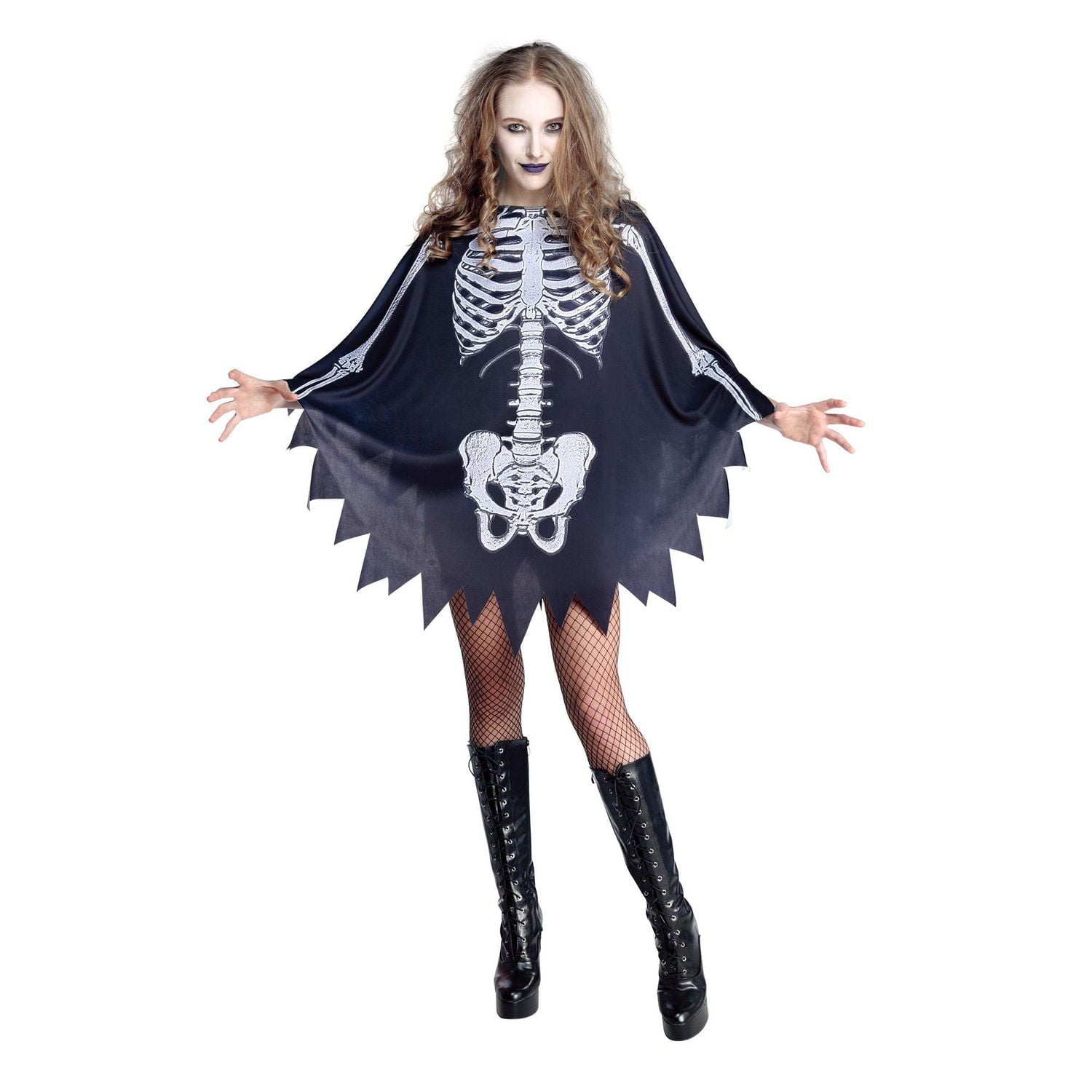 WAY TO CELEBRATE HALLOWEEN WHITE BONE PONCHO