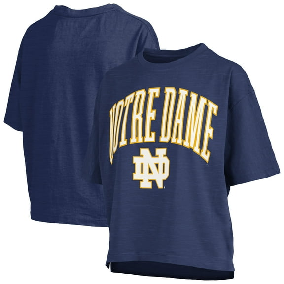 Women's Pressbox Navy Notre Dame Fighting Irish Nelson Arch Over Logo Waist Length Oversized Slub T-Shirt