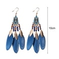 thumbnail image 5 of Hyasfey 1 Pair Women Hook Earring Beaded Feather Decor Retro Bohemian Ethnic Style Tassel Waterdrop Pendant Vacation Beach Hanging Earring Ear Jewelry, 5 of 7